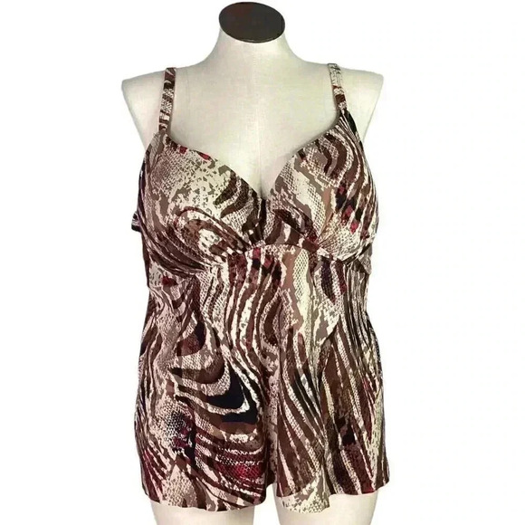 Swimsuits For All Women 46C Snake Print Tankini Swim Top Brown Multicolor Bra - Picture 1 of 11
